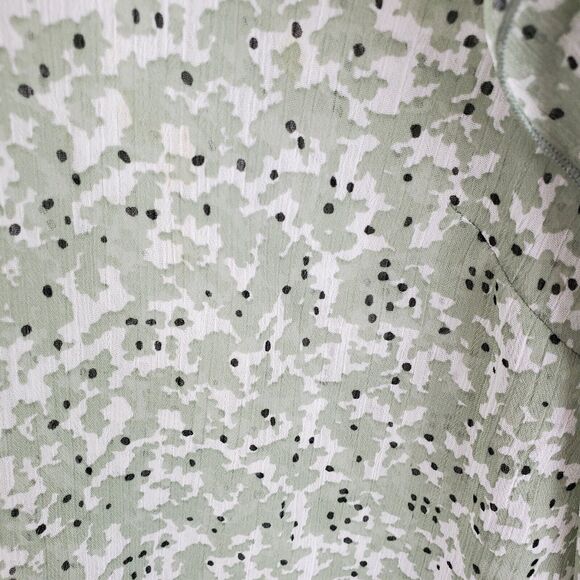 H&M Shirt Blouse Womens 6 Green Ruffle Sleeve Abstract Print Spring Keyhole - Picture 6 of 8